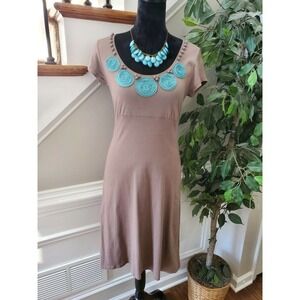 Boden Women Brown Solid Cotton Round Neck Short Sleeve Knee Length Dress Size 10